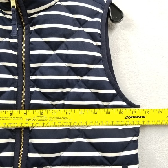 J Crew Puffer Vest Women XS Blue‎ White Striped Down Full Zip Packable Pockets - Picture 4 of 9